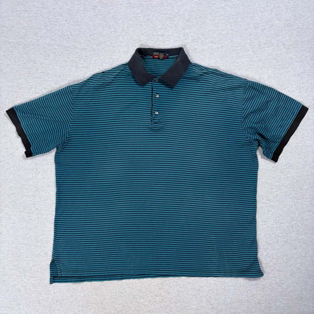 Overton Shirtmakers Vintage Blue Green Striped Polo Shirt XXL